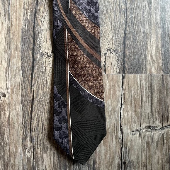 Vintage Town Craft abstract pattern Brown Black Grey Mens Neck Tie 100% Poly - Picture 1 of 1
